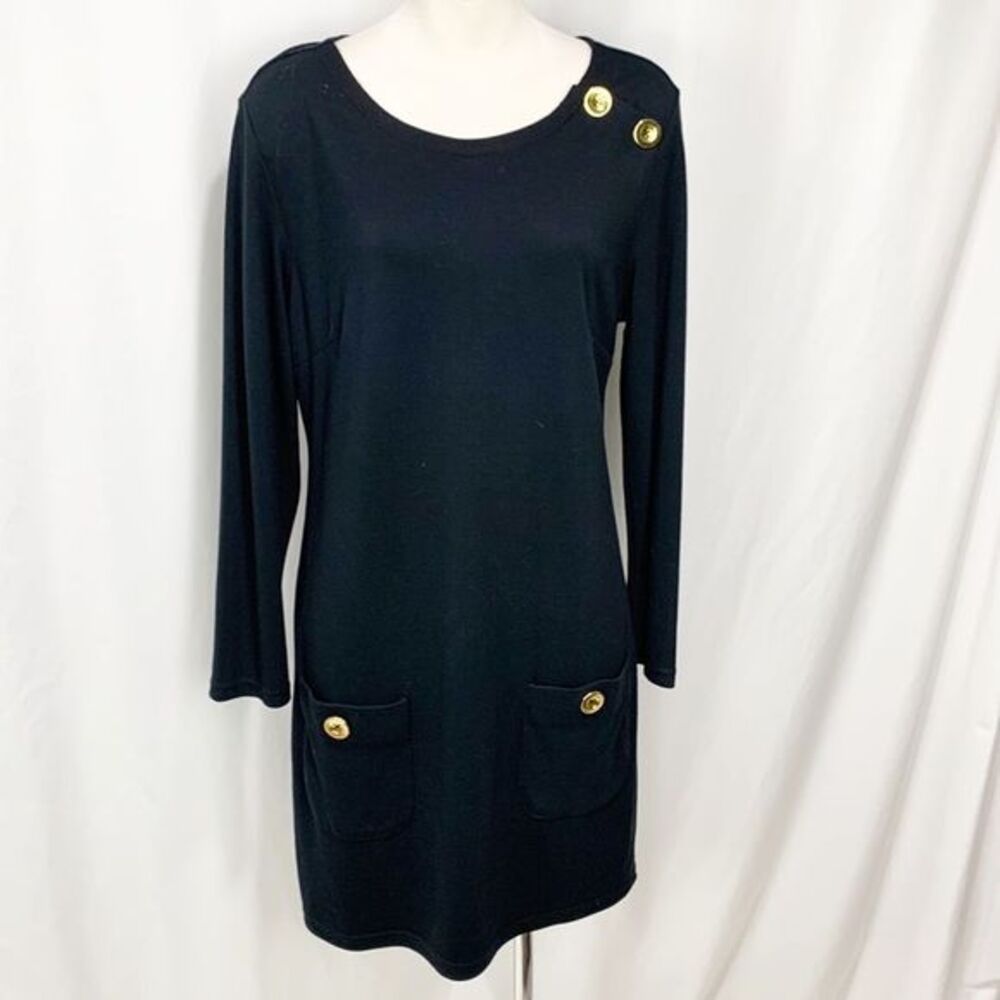 Sail To Sable STS Black Shift Dress w Gold Button Details Medium